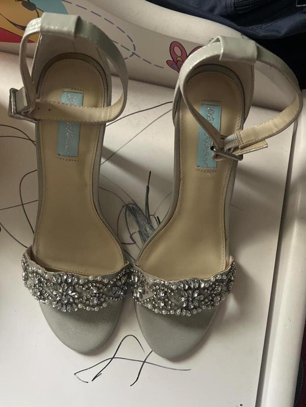 Betsey Johnson Women's Silver Rhinestone Strappy Heels Size 10